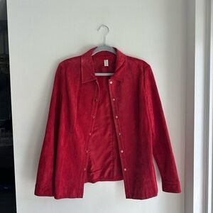 Vintage Red Genuine Suede Leather Jacket - Snap Front Shirt Jacket ❤️‍🔥